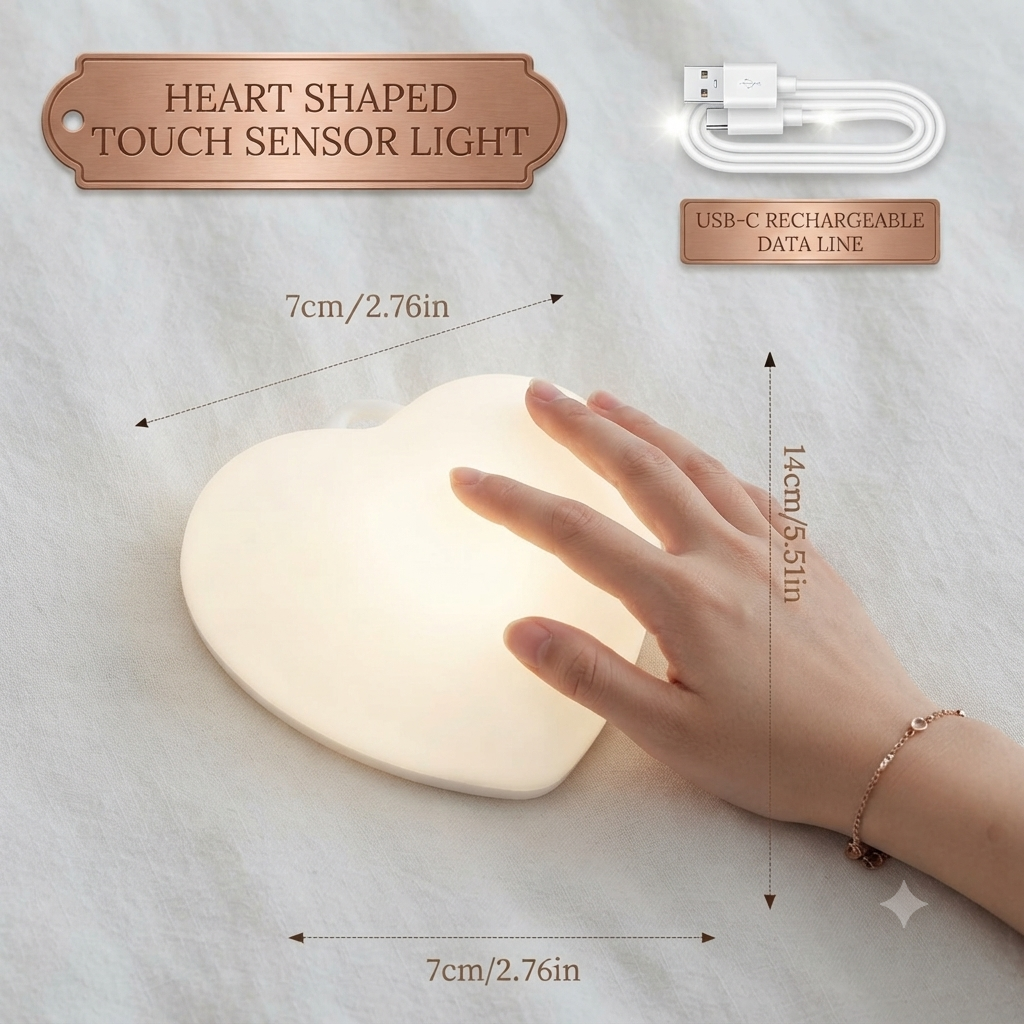 Touch Sensitive LED Charging Lamp Purse Light Handbag with Automatic Sensor Bed Lamp Heart Light Gift Ideas Women Night Lamps